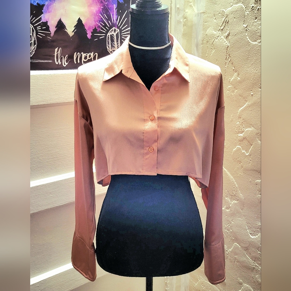 Satin Cropped Button-Up Shirt